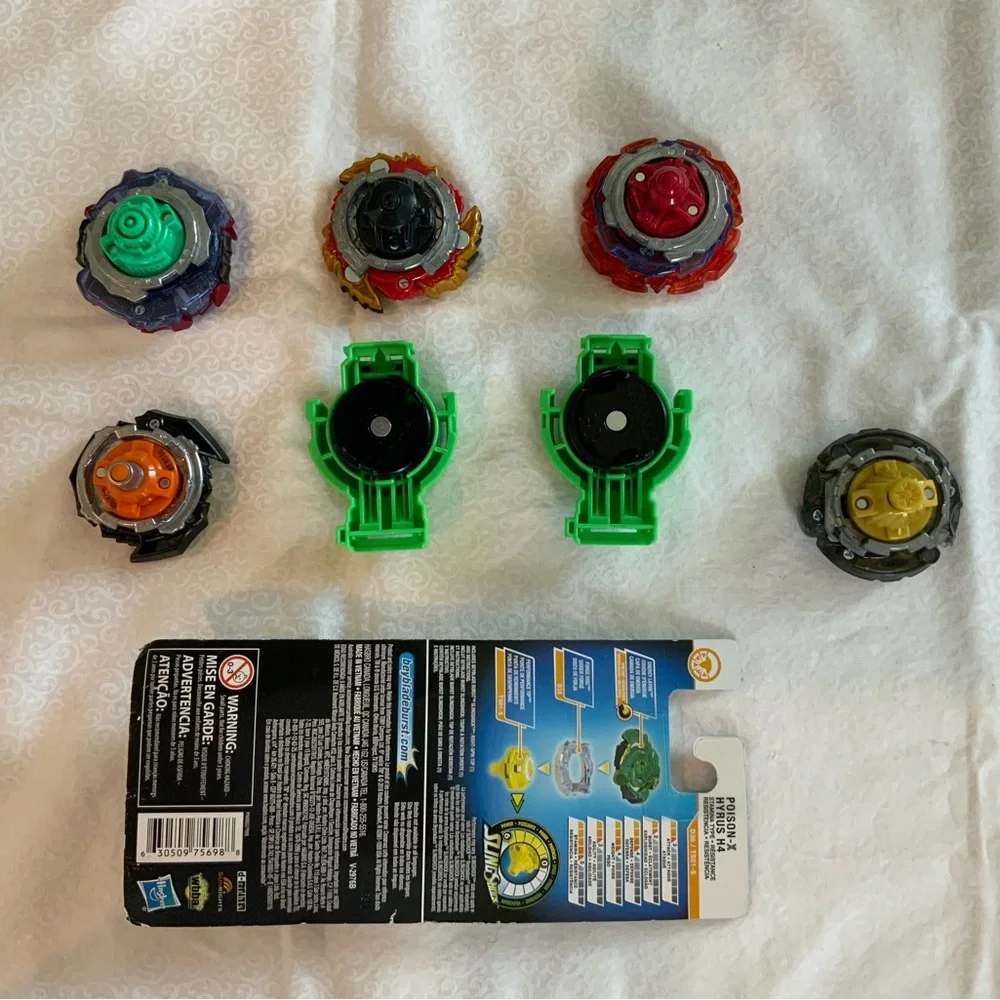 Beyblade Burst Lot Hasbro 5 Tops 2 Launchers Poison-X Hydrus H4 Sting Shock